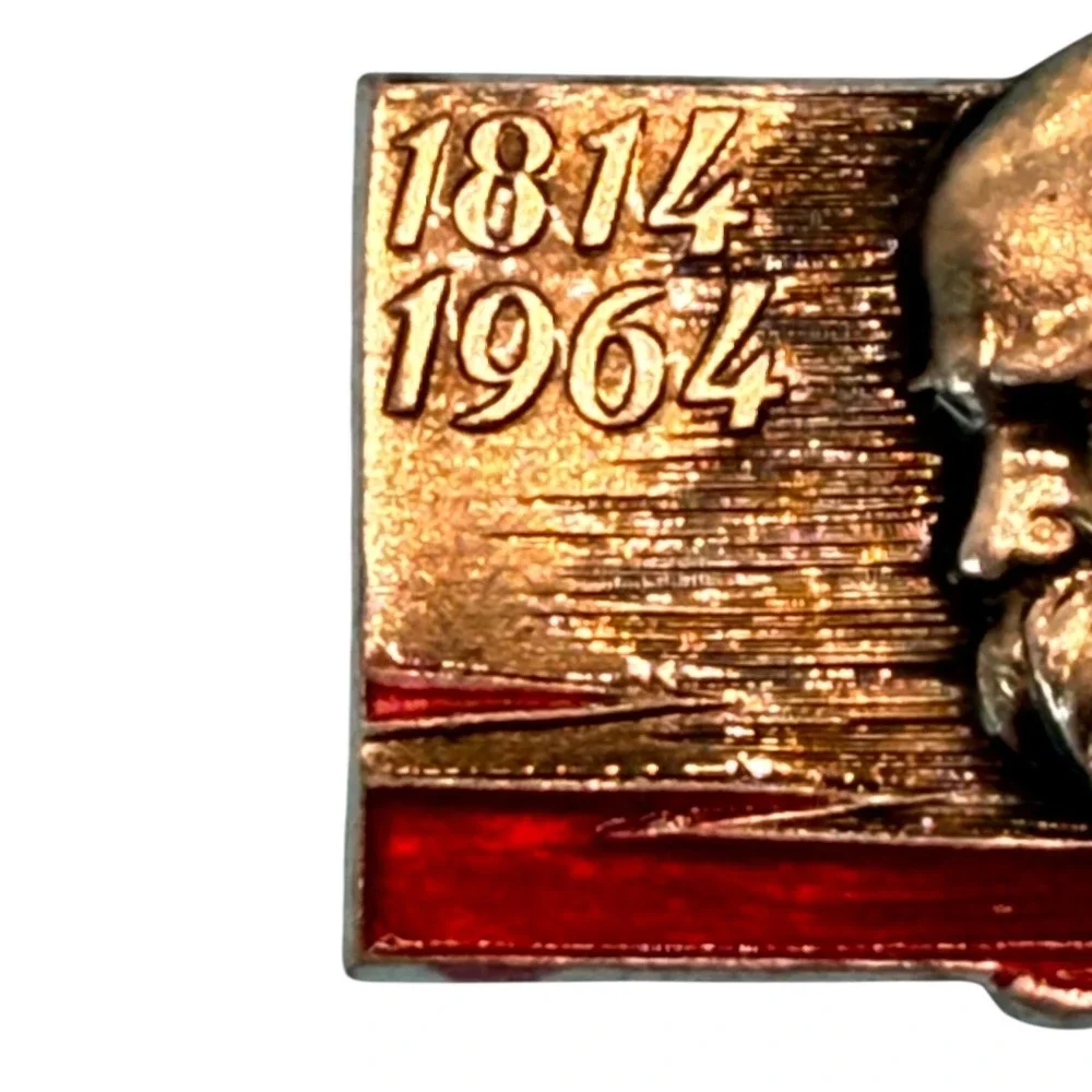 VTG MMD Taras Shevchenko 1814-1964 Pin Ukrainian Poet Bronze Red Enamel History